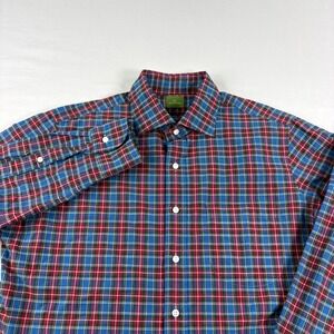 Sid Mashburn Shirt Men Medium Blue Red Plaid Button Up Long Sleeve Casual Formal